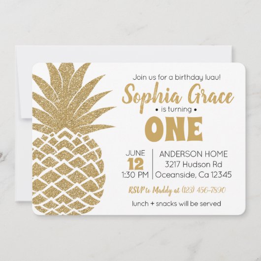 ゴールデンパイナップル誕生日ルアウ(ハワイ式宴会) 招待状 (正面)