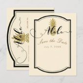 ゴールデンパイナップル クリーム ブラック トロピカル セーブ・ザ・デート 案内ポストカード (正面/裏面)