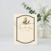 ゴールデンパイナップル クリーム ブラック トロピカル セーブ・ザ・デート 案内ポストカード (スタンド正面)