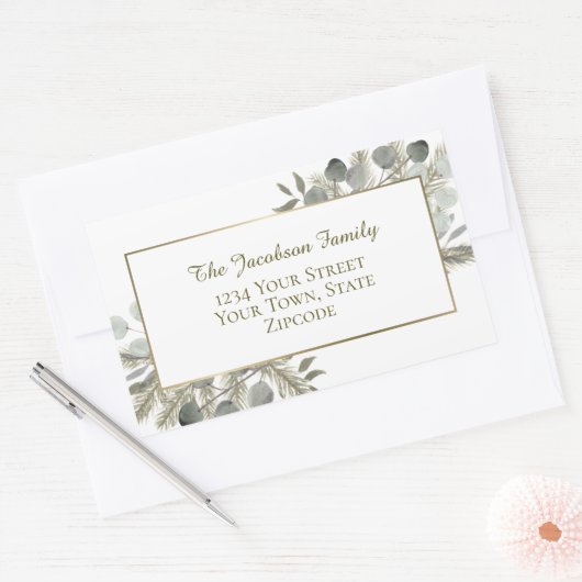 ゴールデンパイン&ユーカリプトゥスホリデイ差出人住所 長方形シール (封筒)