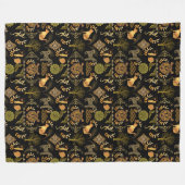 ゴールデンパターン03.bwブラックBG フリースブランケット (正面(横))