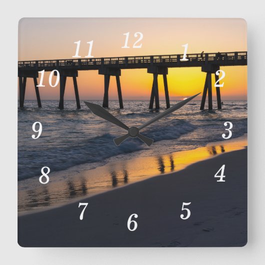 ゴールデンパナマシティビーチサンセットリフレクションズクロック スクエア壁時計 (正面)