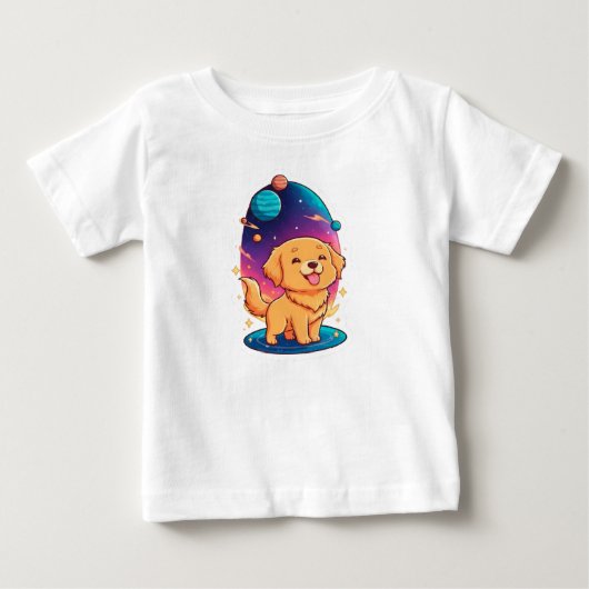 🐶🌌 ゴールデンパピー宇宙ナースリーTシャツ ✨⭐ ベビーTシャツ (正面)