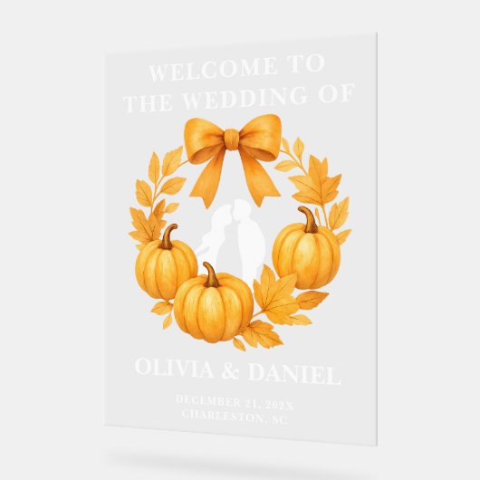 ゴールデンパンプキン秋の結婚式へようこそ アクリルサイン (傾斜)