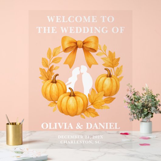 ゴールデンパンプキン秋の結婚式へようこそ アクリルサイン (ウェディング)