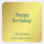 ゴールデンパーソナライズされたイエレガントローハッピーバースデー スクエアシール (正面)