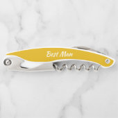 ゴールデンパーソナライズされたイエロー結婚の花婿介添人名 ソムリエナイフ (正面)
