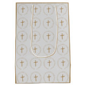 ゴールデンパーソナライズされたエレガントパームクロス宗教 ミディアムペーパーバッグ (裏面)