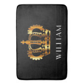 ゴールデンパーソナライズされたクラウン名ブラック バスマット (正面縦)