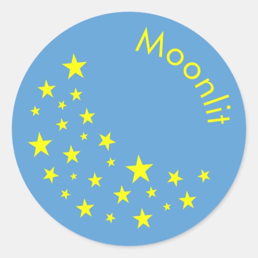 ゴールデンパーソナライズされたスターとムーンブルー ラウンドシール (正面)