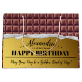 ゴールデンパーソナライズされたチケットチョコレートバー誕生日 ラージペーパーバッグ (正面)