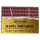 ゴールデンパーソナライズされたチケットチョコレートバー誕生日 ラージペーパーバッグ (裏面)