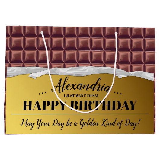 ゴールデンパーソナライズされたチケットチョコレートバー誕生日 ラージペーパーバッグ (裏面)