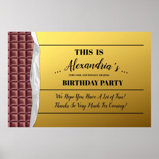 ゴールデンパーソナライズされたチケットチョコレート誕生日 ポスター (正面)