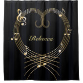 ゴールデンパーソナライズされたハート楽譜 シャワーカーテン (正面)