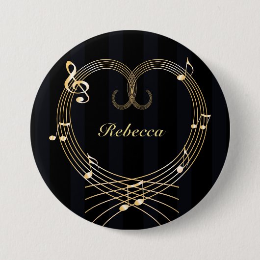 ゴールデンパーソナライズされたハート楽譜 缶バッジ (正面)