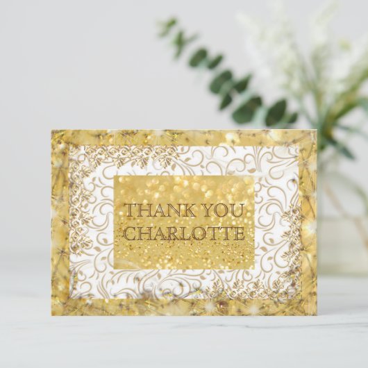 ゴールデンパーソナライズされたホワイトサンキューカード サンキューカード (スタンド正面)