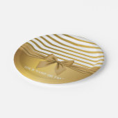 ゴールデンパーソナライズされたホワイトストライプクリスマスボウ ペーパープレート (アングル)