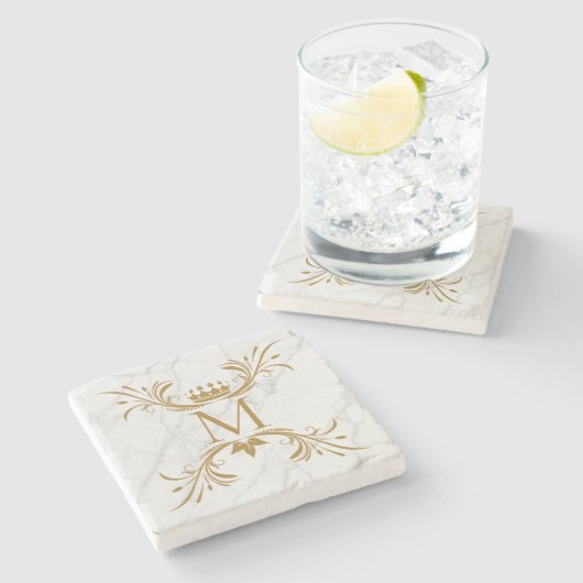 ゴールデンパーソナライズされたモノグラム ストーンコースター (横)