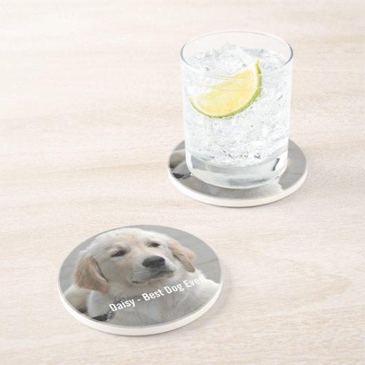 ゴールデンパーソナライズされたリトリーバードッグの写真と名前 コースター (側面)