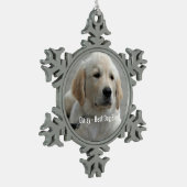 ゴールデンパーソナライズされたリトリーバードッグの写真と名前 スノーフレークピューターオーナメント (左)