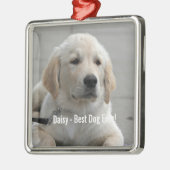 ゴールデンパーソナライズされたリトリーバードッグの写真と名前 メタルオーナメント (左)