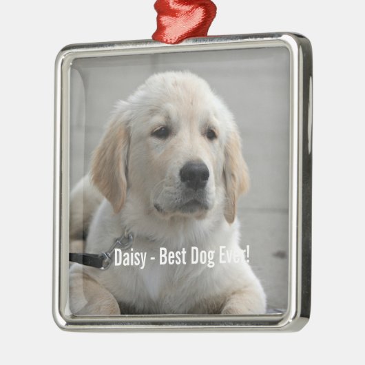 ゴールデンパーソナライズされたリトリーバードッグの写真と名前 メタルオーナメント (左)