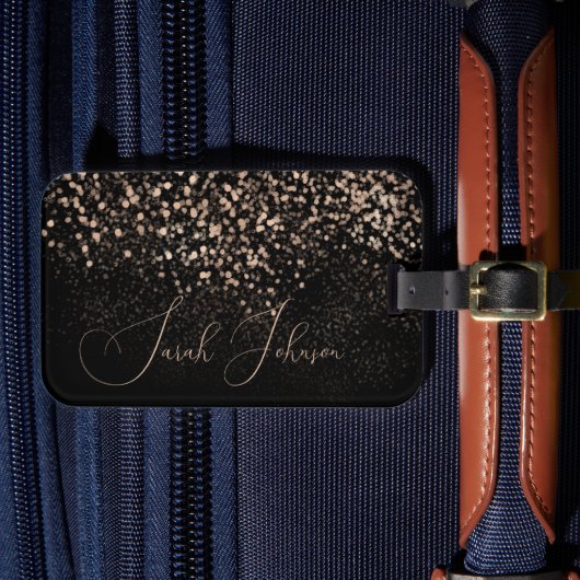 ゴールデンパーソナライズされたレインネーム/ラゲージタグ – 黒 ラゲッジタグ (正面インサイチュ4)