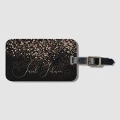 ゴールデンパーソナライズされたレインネーム/ラゲージタグ – 黒 ラゲッジタグ (正面横)