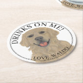 ゴールデンパーソナライズされたレトリエバー結婚ドッグ ラウンドペーパーコースター (アングル)