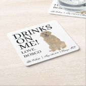 ゴールデンパーソナライズされたレトリエ結婚バー スクエアペーパーコースター (アングル)