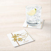 ゴールデンパーソナライズされた結婚ズ スクエアペーパーコースター (インサイチュ)