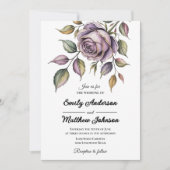 ゴールデンパープルローズデザイナー結婚式招待状 招待状 (正面)