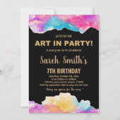 ゴールデンパープル絵を描誕生日招待状 招待状 (正面)