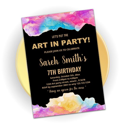 ゴールデンパープル絵を描誕生日招待状 招待状