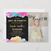 ゴールデンパープル絵を描誕生日（写真あり） 招待状 (正面)