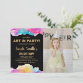 ゴールデンパープル絵を描誕生日（写真あり） 招待状 (スタンド正面)