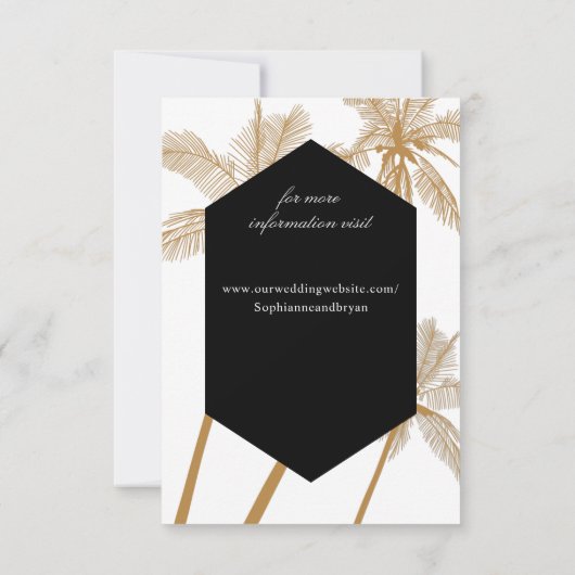 ゴールデンパームツリー洗練された結婚式の出欠 招待状 (裏面)