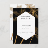 ゴールデンパームツリー洗練された結婚式の出欠 招待状 (正面/裏面)