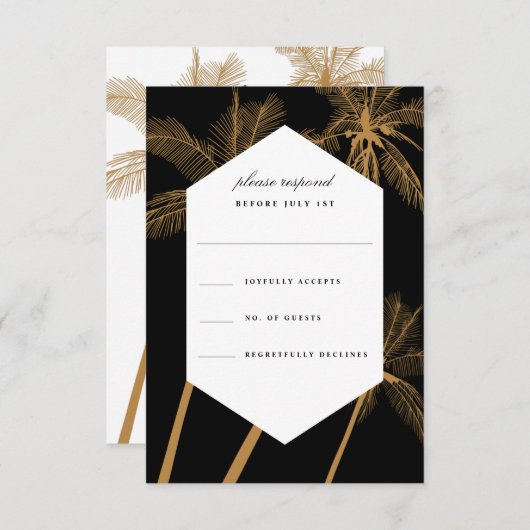 ゴールデンパームツリー洗練された結婚式の出欠 招待状 (正面/裏面)