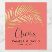 ゴールデンパームフロンドオンコーラル結婚ズ ワインラベル (シングルラベル)