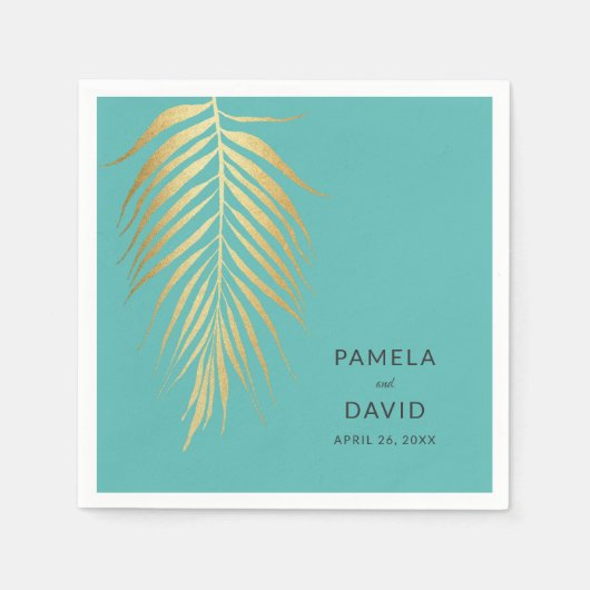 ゴールデンパームモダンフロンドミニマ結婚リスト スタンダードカクテルナプキン (正面)