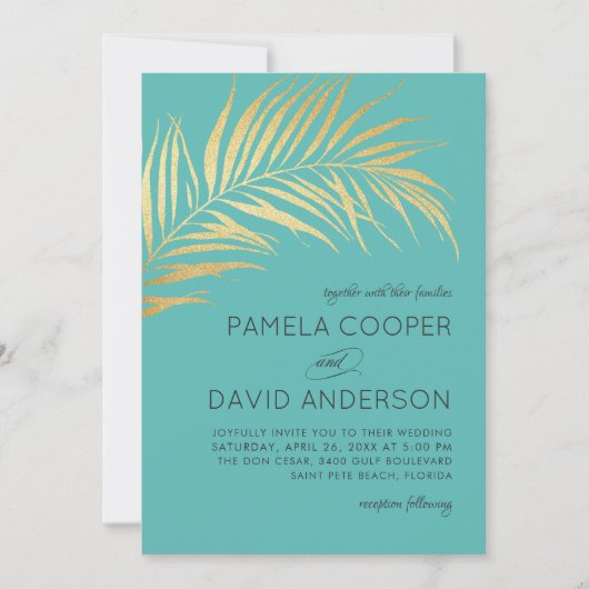 ゴールデンパームモダンフロンドミニマ結婚リスト 招待状 (正面)