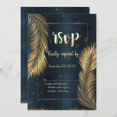 ゴールデンパームリーフビーチウェディング 出欠確認 招待状 (正面/裏面)