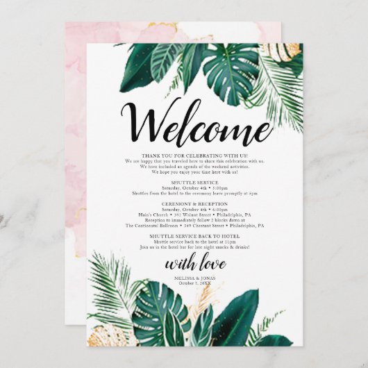ゴールデンパーム招待状 ウェルカムレター 結婚式招待 プログラム (正面/裏面)