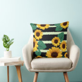 ゴールデンヒマワリとギザギザのネイビーストライプズのグラフィック クッション (椅子)
