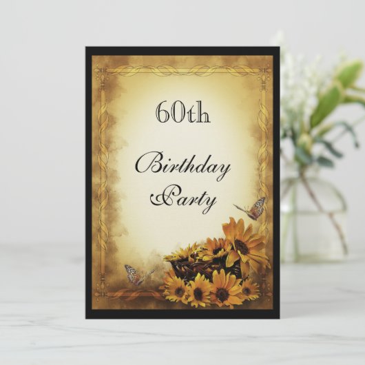 ゴールデンヒマワリとチョウ60誕生日 招待状 (スタンド正面)