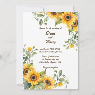 ゴールデンヒマワリパーソナライズされたス：結婚式招待状 招待状