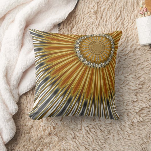 ゴールデンヒマワリ幾何学花飾りクッション クッション (ブランケット)