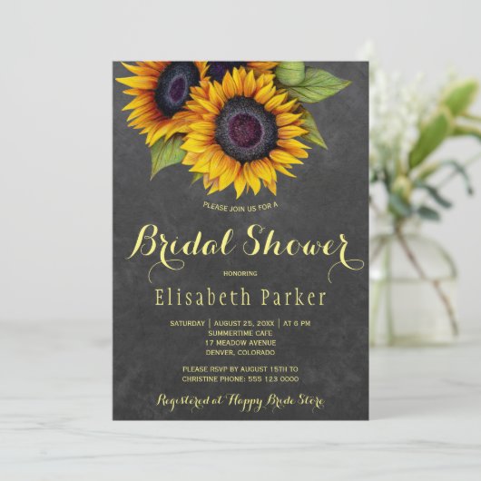 ゴールデンヒマワリ素朴なシックブライダルシャワー 招待状 (スタンド正面)